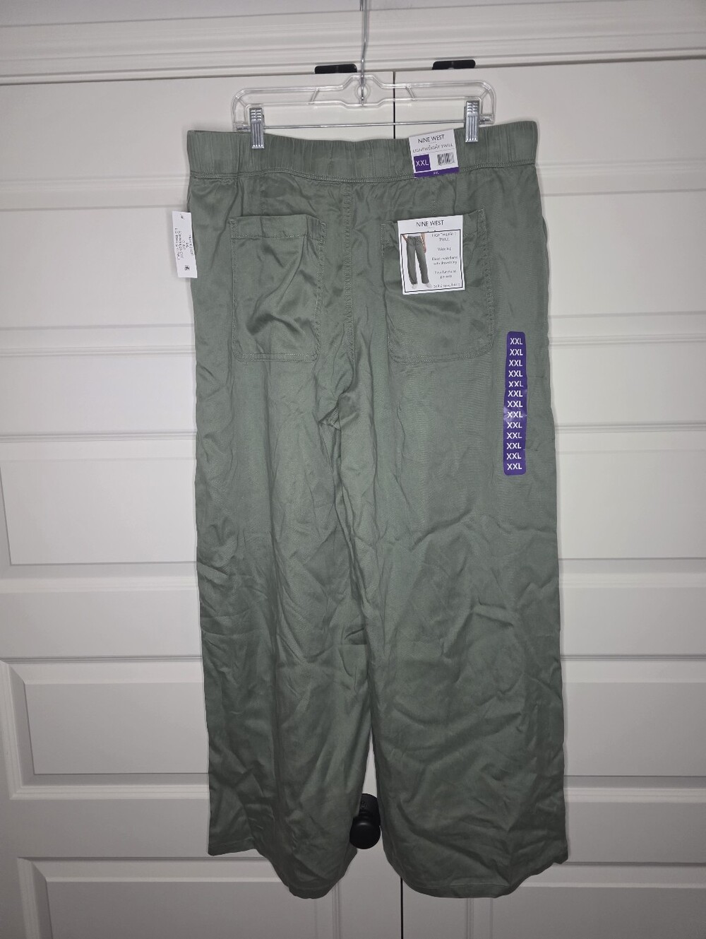NWT Nine West XXL Womens Olive Lightweight Twill Wide Leg Pants - Picture 3 of 16